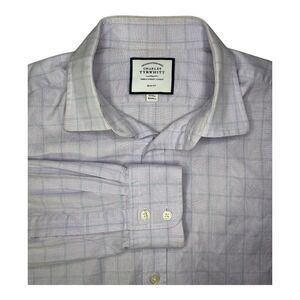 Charles Tyrwhitt Slim Fit Button Shirt Men's 17 35 Geometric Squares Gray Blue